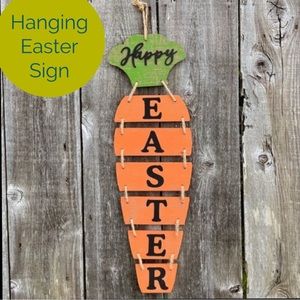 Wooden Carrot Shaped Happy Easter Wall/Door Hanging Spring Holiday Decor